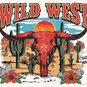 Wild West Png, Retro Western Sublimation, Western Shirt Design Png, Retro Boho Skull Png, Digital Design Download,Western Desert Png Clipart