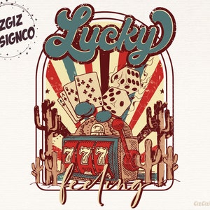 Western Feeling Lucky Png, Retro Western Png, Western Sublimation, Western St. Patrick&#39;s Png, Western Boho Shirt Png, Western Cowgirl Png