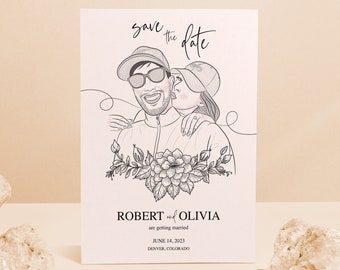 Couple Portrait Illustration for Invitation Card, Custom Wedding Invitation, Customized Wedding Invitation, Save the Date Illustration Print