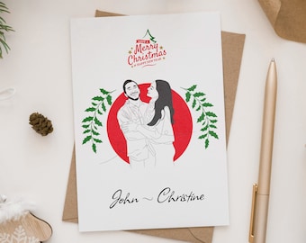 Personalized Drawn Christmas Card, Custom Portrait Illustration for Xmas Card, Custom Illustrated Holiday Card, 5x7 Printable Holiday Cards