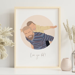 Custom Drawing From Photo, Dad and Son Portrait, Faceless Digital Portrait Print, Family Digital Faceless Illustration, image 1