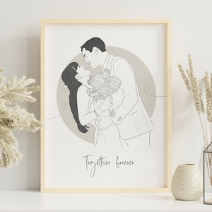 Personalisiertes Valentinstagsgeschenk, Linienzeichnung Portrait vom Foto, Geschenk für Freund zum Valentinstag, Personalisierte Skizze Bild 1