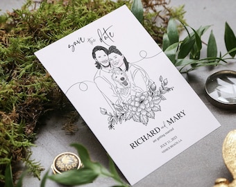 Printable Wedding Invitation, Illustrated Wedding Invites, Custom Wedding Invitation from Photo, Couple Illustration for Wedding Invitation