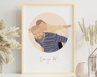 Custom Drawing From Photo, Dad and Son Portrait, Faceless Digital Portrait Print, Family Digital Faceless Illustration,