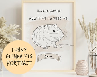 Guinea Pig Funny Portrait From Photo Personalized, Gift for Someone Who Owns Guinea Pig, Guinea Pig Drawing, Gift for Guinea Pig Owner