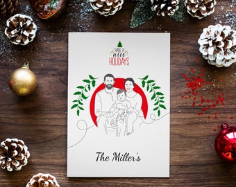 Cute Custom Holiday Cards, Custom Portrait Illustration for Holiday Card, Custom Illustrated Holiday Card, Minimalist Custom Romantic Card