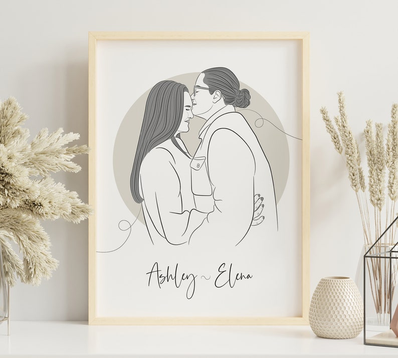 Personalisiertes Valentinstagsgeschenk, Linienzeichnung Portrait vom Foto, Geschenk für Freund zum Valentinstag, Personalisierte Skizze Bild 4