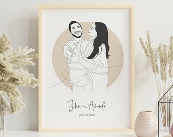 Custom Line Drawing From Photo, Custom Wedding Gift, Line Art Illustration, Custom Couple Portrait, Outline Drawing Portrait from Photo