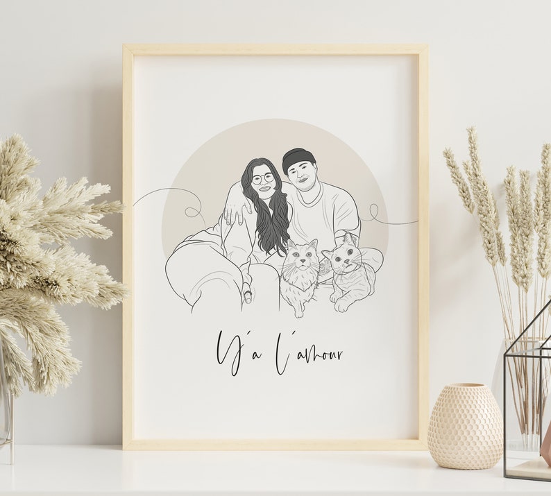 Personalisiertes Valentinstagsgeschenk, Linienzeichnung Portrait vom Foto, Geschenk für Freund zum Valentinstag, Personalisierte Skizze Bild 2