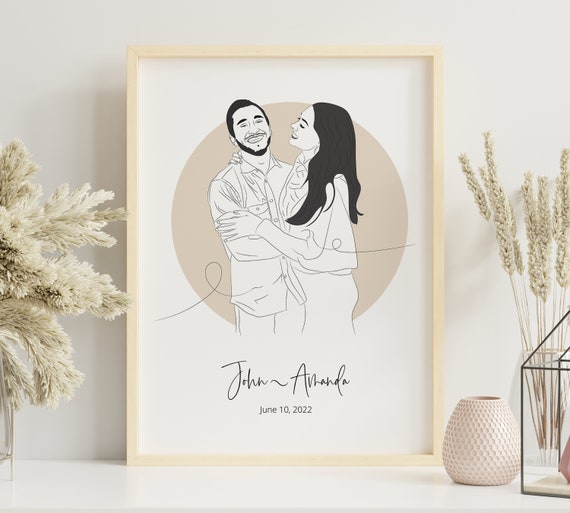 Custom Wedding Gift, Custom Couple Line Art Portrait, 1 Year Anniversary Gift for Boyfriend, Custom Portrait from Photo, Custom Drawing