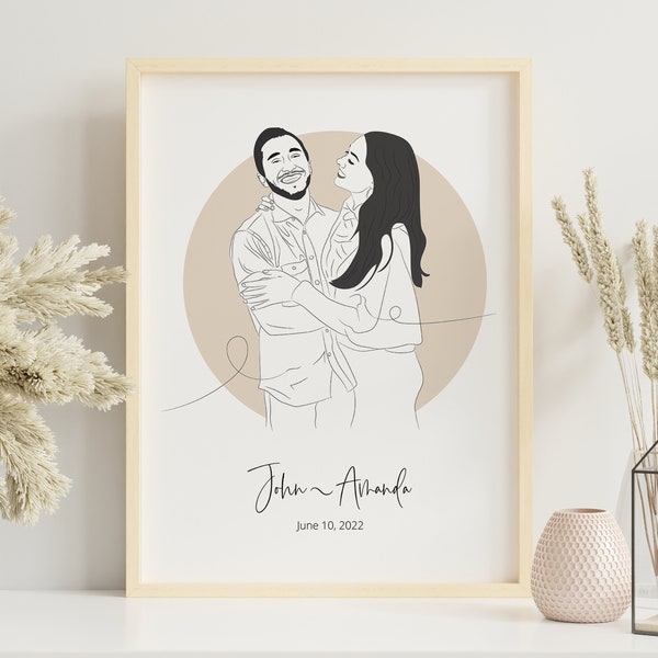 Custom Wedding Gift, Custom Couple Line Art Portrait, 1 Year Anniversary Gift for Boyfriend, Custom Portrait from Photo, Custom Drawing