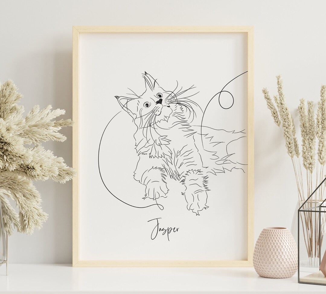 Pet Portrait Line Art, Pet Portrait Fine Line, Custom Pet Photo Line ...