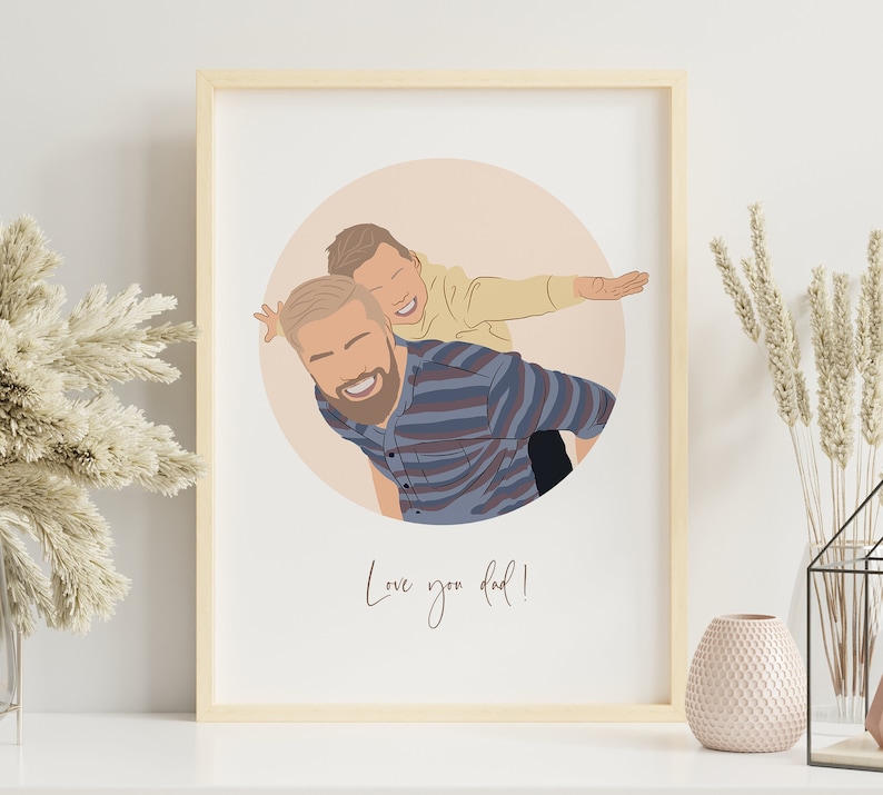 Custom Drawing From Photo, Dad and Son Portrait, Faceless Digital Portrait Print, Family Digital Faceless Illustration, image 1