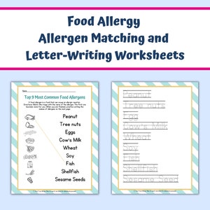 Food Allergy Allergen Matching and Letter-Writing Worksheets for Kids