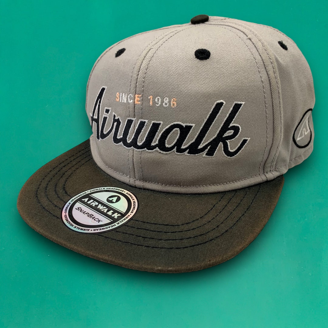 Airwalk Embroidered Spellout Logo Snapback Cap Skater Hat Grey Etsy