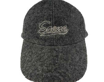 Scène USA Vintage jaren 90 Geborduurde College Spellout Wool Cap Hat Rare Grey OSFA