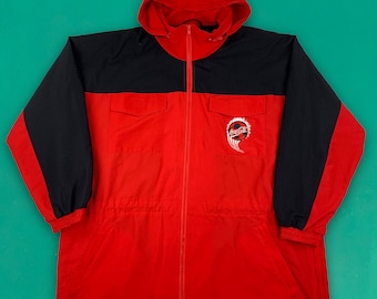 Coca Cola vintage 90s brodé Logo Hooded Coach Jacket Pockets Red Large