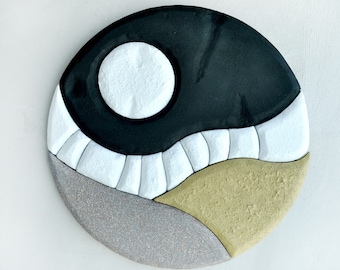 Handmade Round Wall Sculpture: Wabi Sabi Style Art, Contemporary Decor
