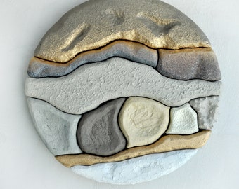 Handmade Round Wall Sculpture: Wabi Sabi Style Abstract Art
