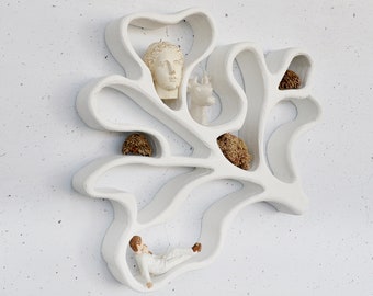 Grote handgemaakte curiosaplank, curiosaplank, curiosaplank, curiosaplank, wandaltaar, niche natuurplank, unieke wandplank, kristallen wandplank
