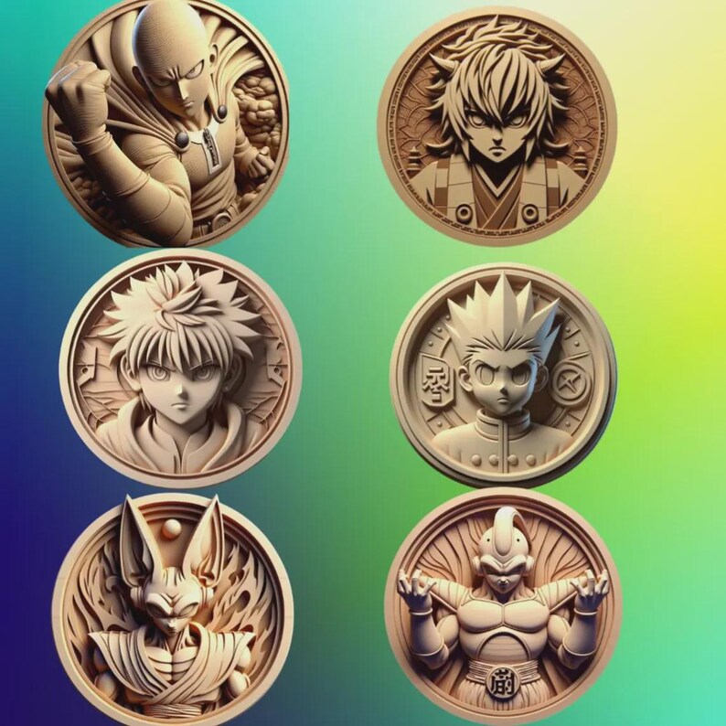Anime Coin Laser Cut Bundle – Deep Relief DXF Files – 2 Folders for ...