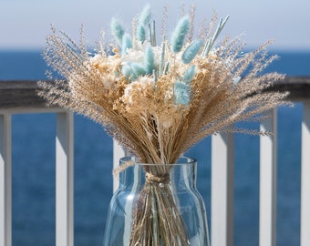 Bouquet of Turquoise Mediterranean Dried Flowers, bridal bouquet, eco-responsible, Poetic, original gift, white and blue bouquet