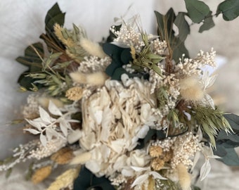 Breath bridal bouquet, made with dried flowers, eco-responsible bouquet, Country bridal bouquet, Green and Cream