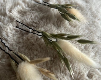 Set med 3 rustika hårnålar, bröllopsaccessoarer med torkade blommor, brudfrisyr