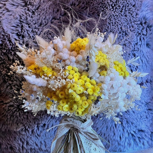 Bouquet de Fleurs séchées Corsica Immortelle, jaune éco-responsable poétique décorative, bouquet Corse