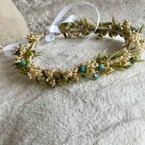 Crown of Emerald dried flowers, crown for Bride, baptism, communion, bridesmaids crown, little girl crown image 6