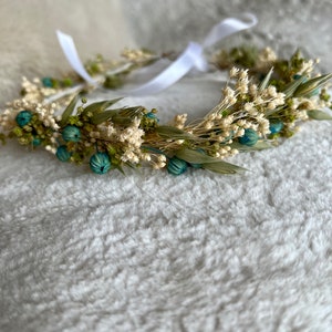 Couronne de fleurs séchées Émeraude, couronne pour Mariée, baptême, communion, couronne demoiselles dhonneur, couronne petite fille image 3