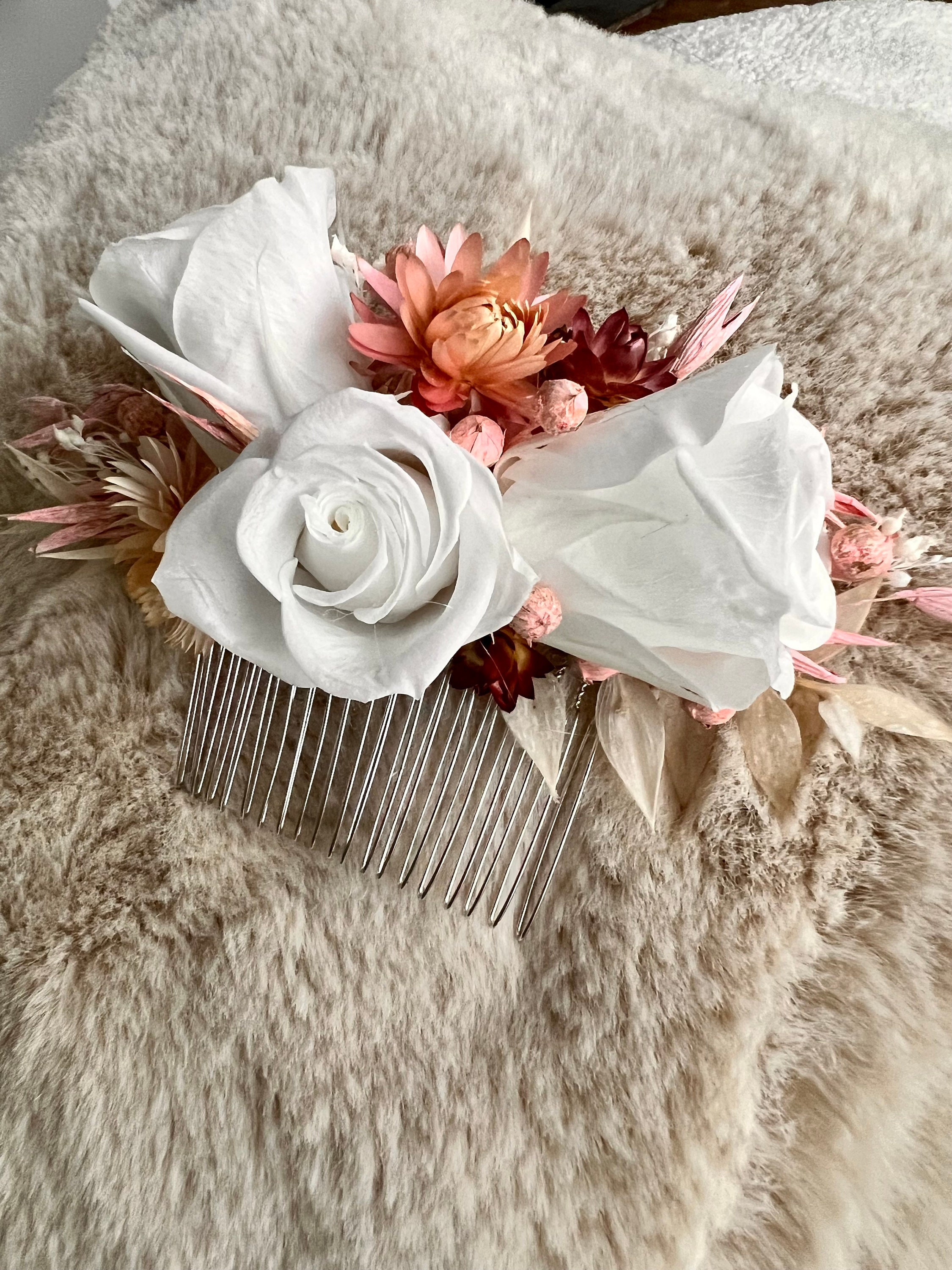 Denifery Haarkamm Mit Weißer Rose | Handgefertigter Blumenkamm Für Hochzeiten & Festliche Anlässe
