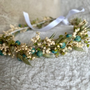 Crown of Emerald dried flowers, crown for Bride, baptism, communion, bridesmaids crown, little girl crown image 7