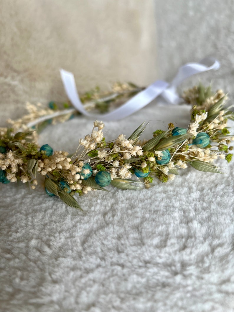 Crown of Emerald dried flowers, crown for Bride, baptism, communion, bridesmaids crown, little girl crown image 7