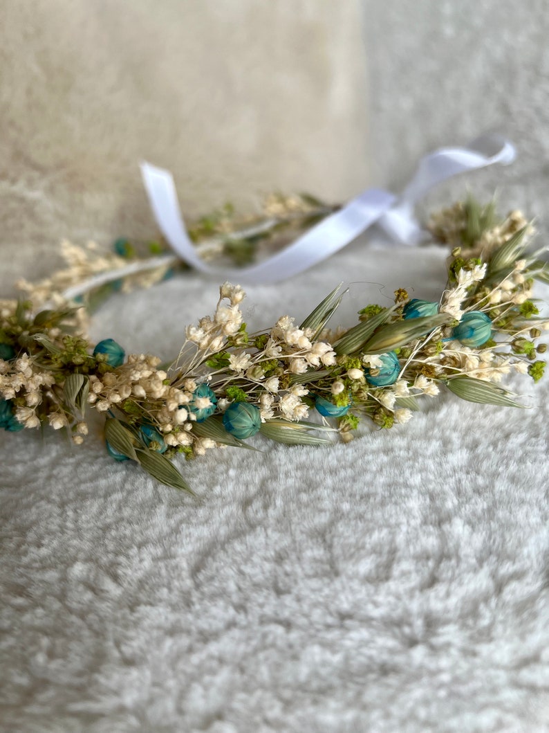 Crown of Emerald dried flowers, crown for Bride, baptism, communion, bridesmaids crown, little girl crown image 2