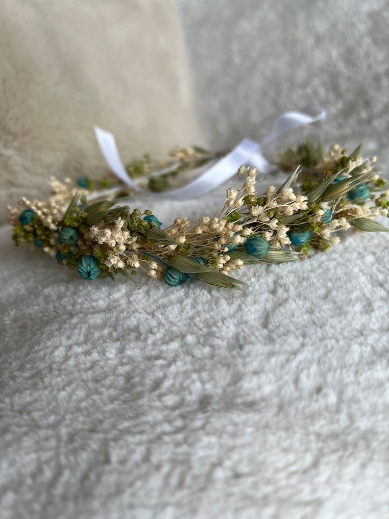 Crown of Emerald dried flowers, crown for Bride, baptism, communion, bridesmaids crown, little girl crown image 1