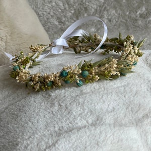 Crown of Emerald dried flowers, crown for Bride, baptism, communion, bridesmaids crown, little girl crown image 5