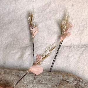 Lot of 3 Vintage Pink hairpins, wedding in dried flowers, hair accessory, boho bridal bun, Rose