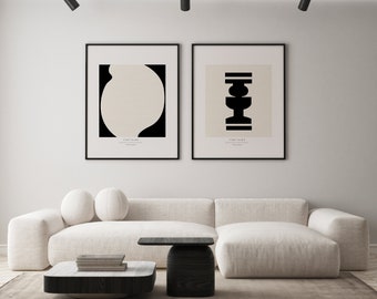 ABSTRACT OBJECTS Set of Two | Modern Japandi Print Set | Minimalism | Giclee Print | Mid-Century Neutral Monochrome Rustic Contemporary Art