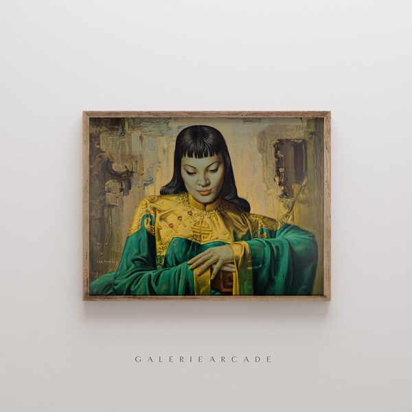 PRINTABLE Lady From The Orient | Vladimir Tretchikoff | Vintage Gold Art | Maximalist | Mid-Century Design | Ethnic Art | Eclectic Oriental