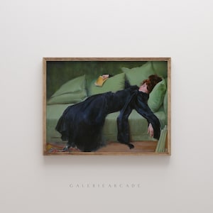 PRINTABLE | Decadent Young Woman After The Dance | Ramon Casas Classical Portrait Green and Black Victorian Vintage Woman Art Nouveau