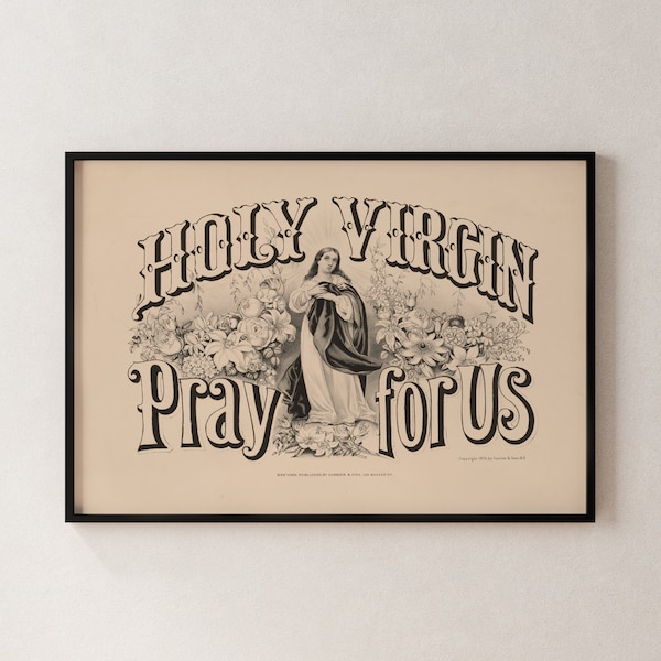 PRAY FOR US | Entry Sign | Victorian Art | Bohemian Home Decor | Vintage Wall Art | Classical Art | Digital Download | Virgin Mary Art Holy