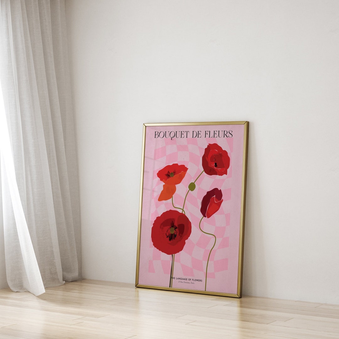 RETRO BLOOMS I Poppies Floral Poster Groovy Florals Danish Pastels Wall Art Hippie Wall Decor
