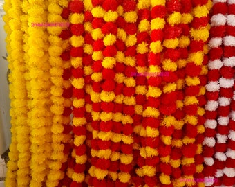 80 piezas de guirnaldas de flores de caléndula artificiales, decoración de eventos indios para bodas, cuerdas de flores artificiales, decoraciones Mehndi, decoración para fiestas