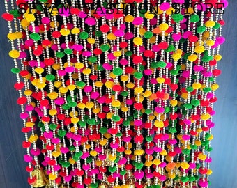 SPEDIZIONE GRATUITA Decorazione di nozze indiana multicolore, decorazione Mehndi, sfondo per feste, pom pom, nappe Gota.