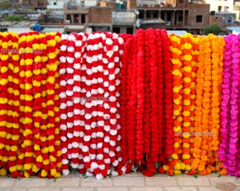 100 Pc SALE ON Indian Mix Color Artificial Decorative Deewali Marigold Flower Garland Strings for Christmas Wedding Party Decoration Diwali
