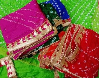 50 Pc Indian Handmade Silk Dupatta,bhandhej Dupatta Multi Colour