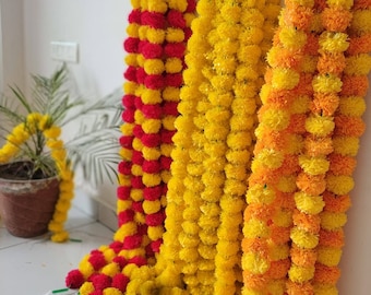 100 Pc SALE ON Indian Marigold Flower Artificial Decorative Deewali Marigold Flower Garland Strings for Christmas Wedding Party Decoration