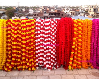 Indian Marigold Flower Garlands Wedding Indian Event Decoration Artificial Flower Strings Mehndi Decorations party decor