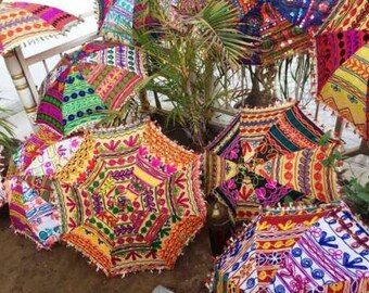 100 PC Indian Umbrella Wedding Parasols Decor Handmade Embroidered TraditionalUmbrellas Parasol Decorative Sun Wholesale